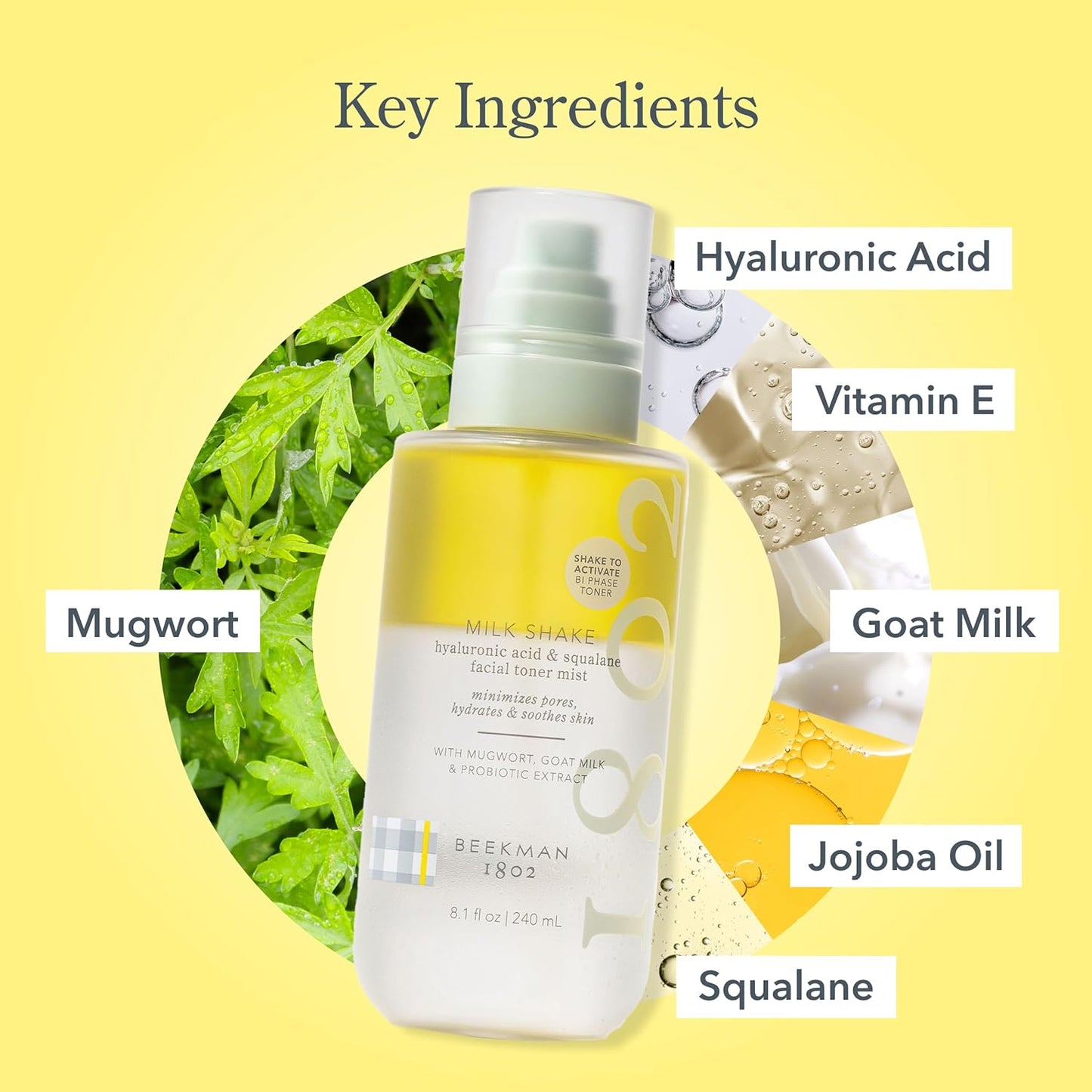 Beekman 1802 Milk Shake Hydrating Face Mist – Hyaluronic Acid & Squalane Toner Spray with Goat Milk for Sensitive Skin (Fragrance-Free)
