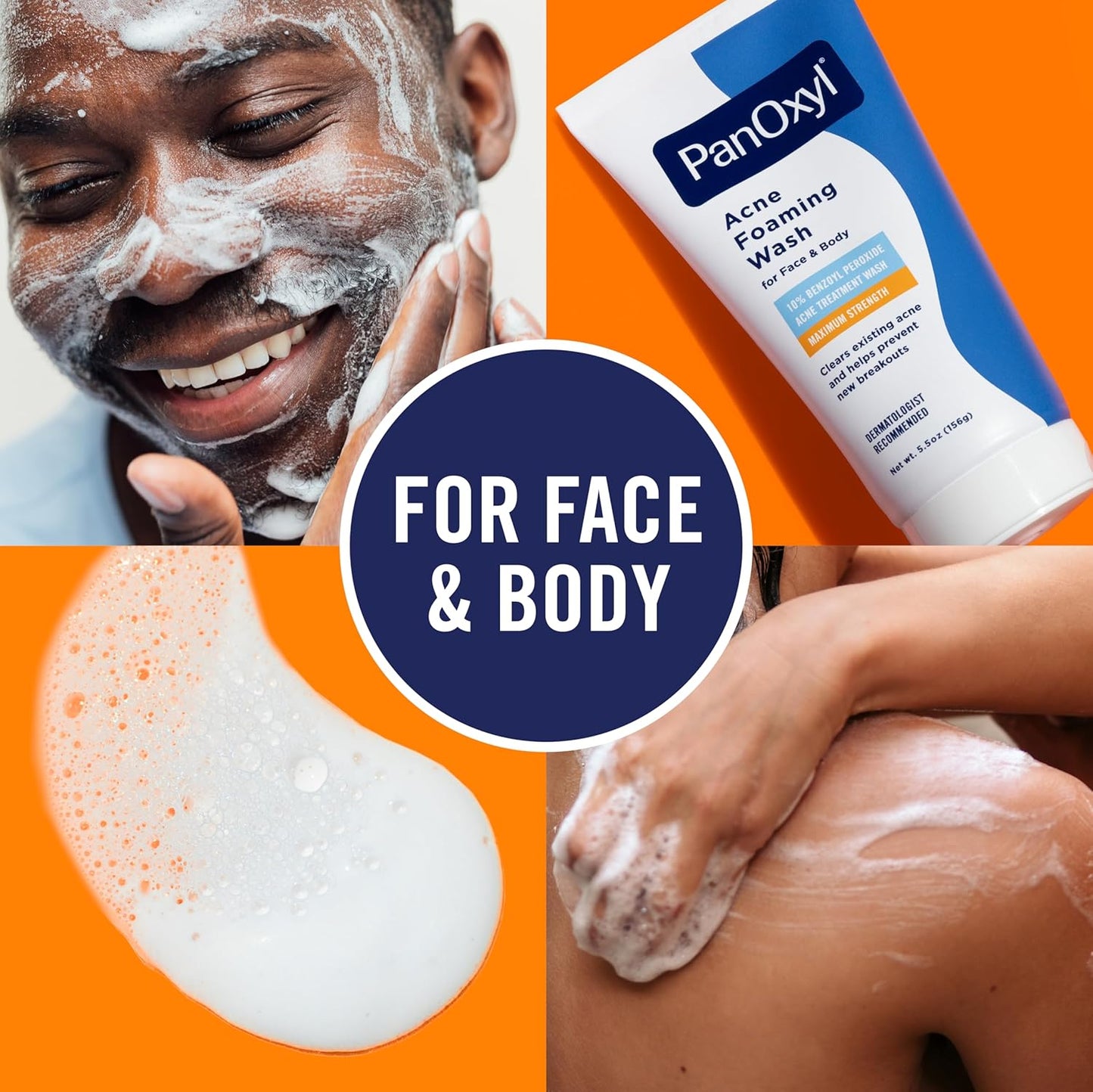 PanOxyl 10% Benzoyl Peroxide Acne Foaming Wash – Maximum Strength Antimicrobial Cleanser, 5.5 Oz
