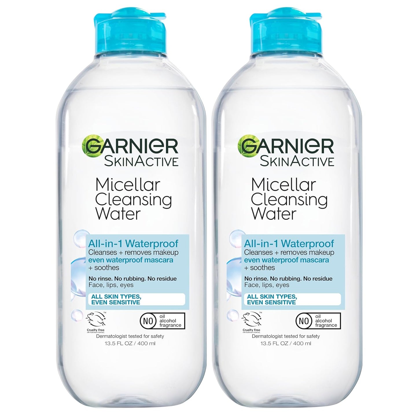Garnier Micellar Water for Waterproof Makeup – Gentle Hydrating Cleanser & Makeup Remover, Suitable for Sensitive Skin, Vegan & Cruelty-Free (13.5 fl oz, 2 Pack)