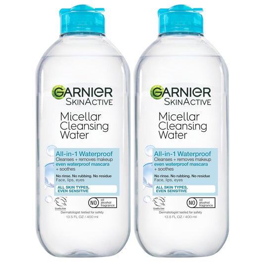 Garnier Micellar Water for Waterproof Makeup – Gentle Hydrating Cleanser & Makeup Remover, Suitable for Sensitive Skin, Vegan & Cruelty-Free (13.5 fl oz, 2 Pack)