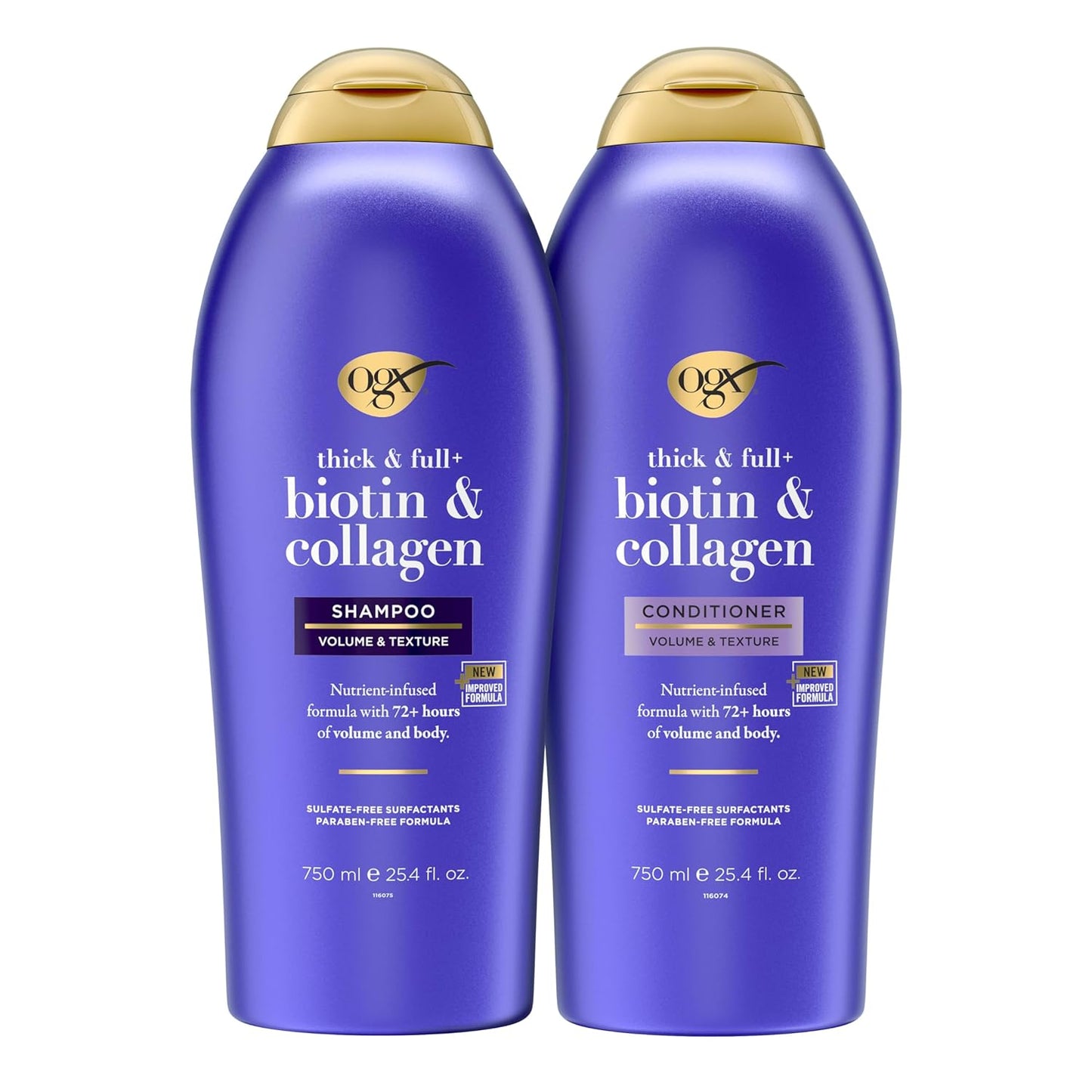 OGX Biotin & Collagen Shampoo & Conditioner Set | Volumizing, Thickening & Sulfate-Free Hair Care for Fuller, Stronger Locks (25.4 Fl Oz, 2-Pack)