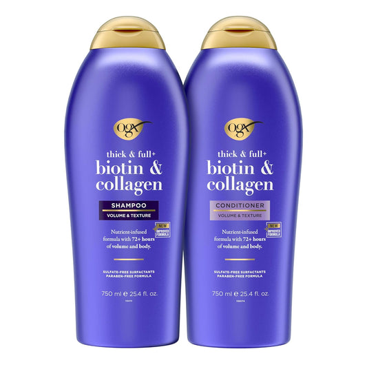 OGX Biotin & Collagen Shampoo & Conditioner Set | Volumizing, Thickening & Sulfate-Free Hair Care for Fuller, Stronger Locks (25.4 Fl Oz, 2-Pack)