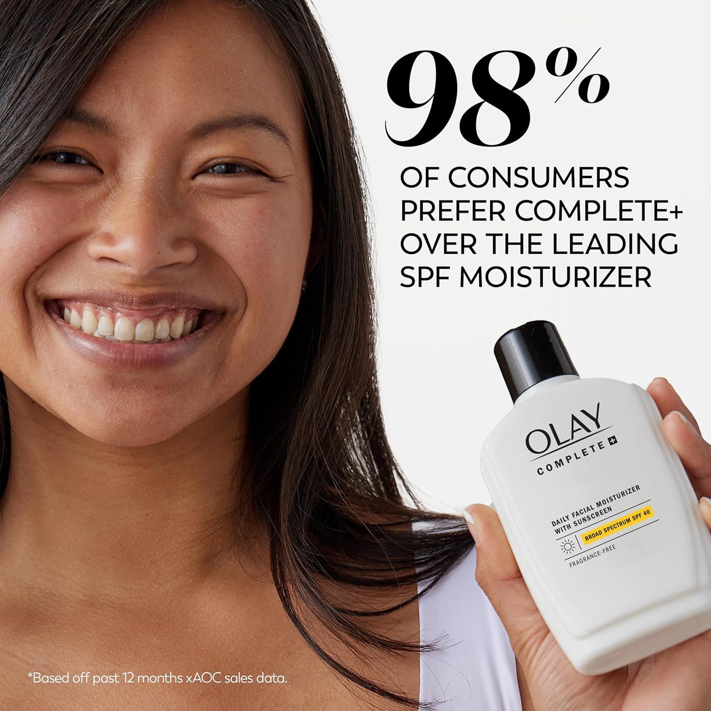 Olay Complete+ Moisturizer with Sunscreen SPF 40 | Fragrance-Free Face Lotion for Sensitive Skin | No White Cast, Lightweight, Vitamin-Enriched (6 oz)