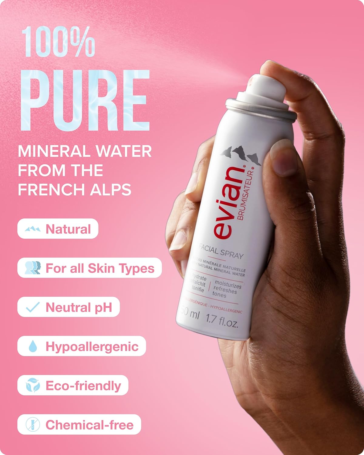 Evian Facial Spray 1.7 oz – Hydrating Mineral Water Mist for Refreshing, Toning & Makeup Setting | TSA-Approved Travel Size