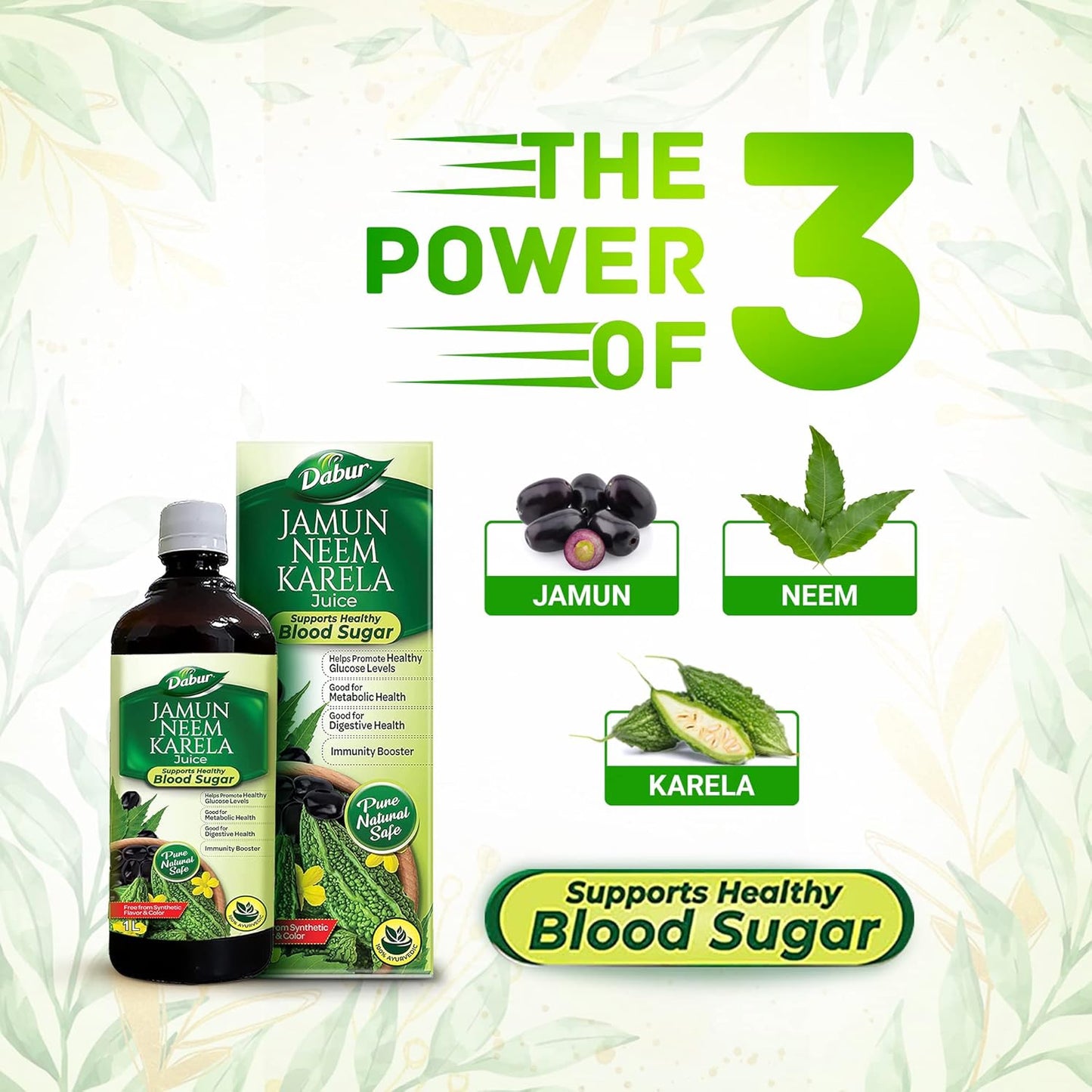 Dabur Jamun Neem Karela Juice - 1L | Helps Control Blood Sugar Level & Reduces Bad Cholesterol | Good for Metabolic & Digestive Health | Ayurvedic Health Juice For Diabetic Care