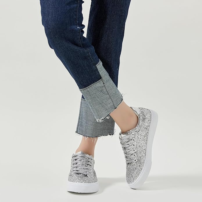 ✨ Jeekopeg Glitter Sparkly Sneakers – Shiny Sequin Casual Shoes for Parties, Concerts & Daily Wear