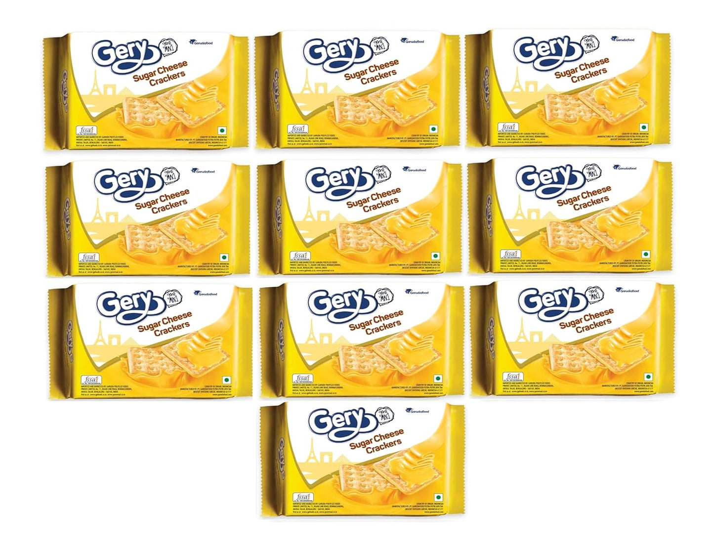 Gery Gone Mad Sugar Cheese Crackers | Sweet & Savory Creamy Cheese Biscuits 110g x 10 Pack (Imported)