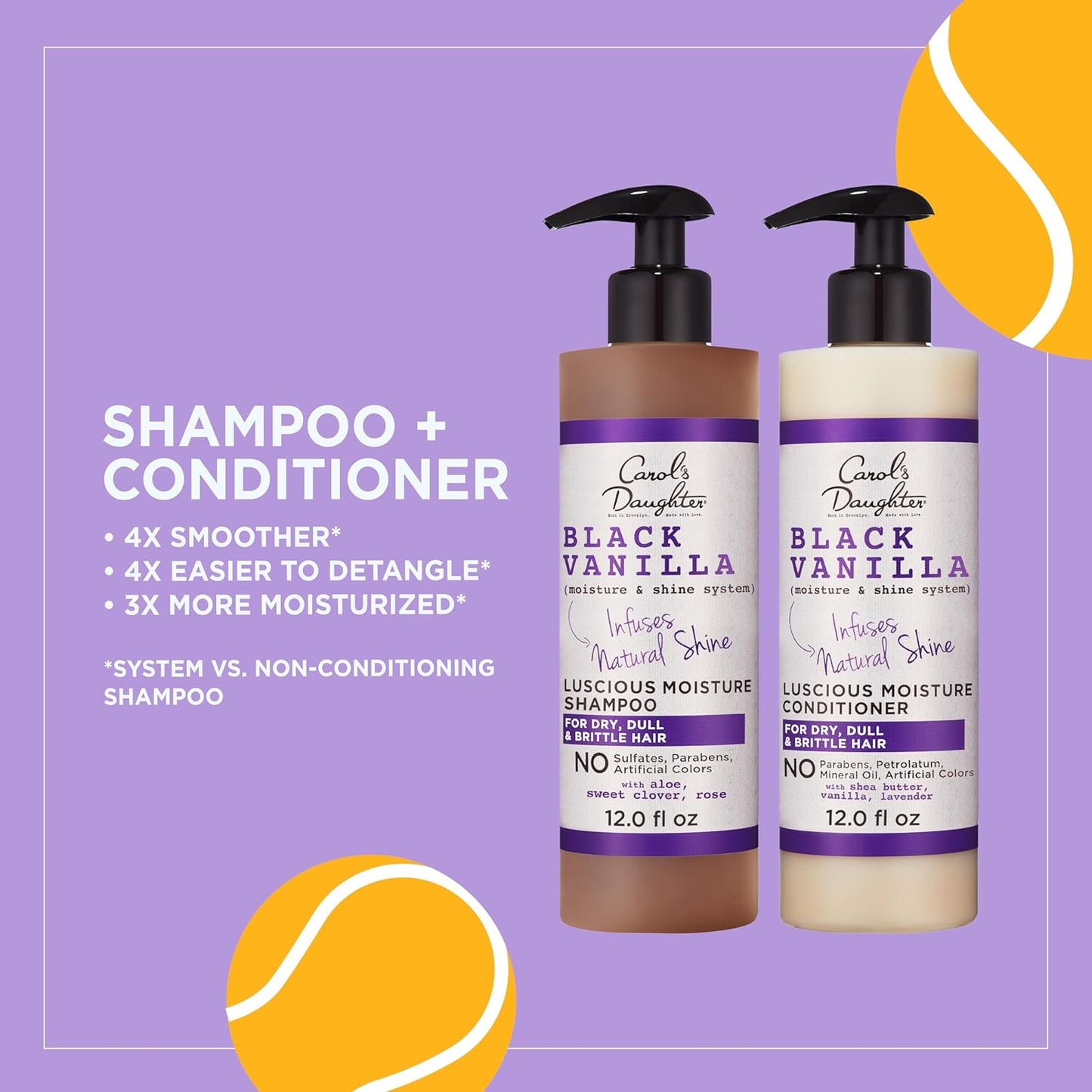 Carol's Daughter Black Vanilla Sulfate-Free Shampoo & Conditioner Set | Moisturizing Care for Curly, Wavy & Natural Hair | Restores Shine & Softness | 1 Kit
