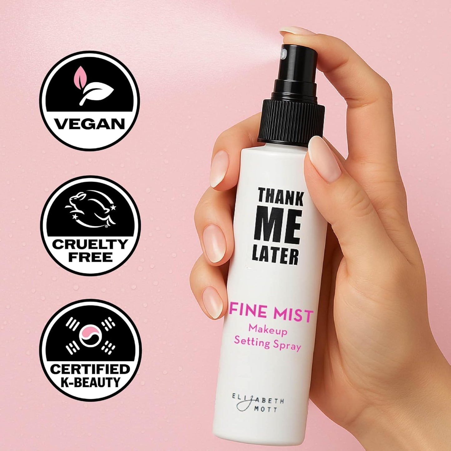 Elizabeth Mott Thank Me Later 3-in-1 Dewy Makeup Setting Spray – Hydrating, Long-Lasting Fine Mist with Niacinamide – Lightweight, Oil-Free, Cruelty-Free – 95ml