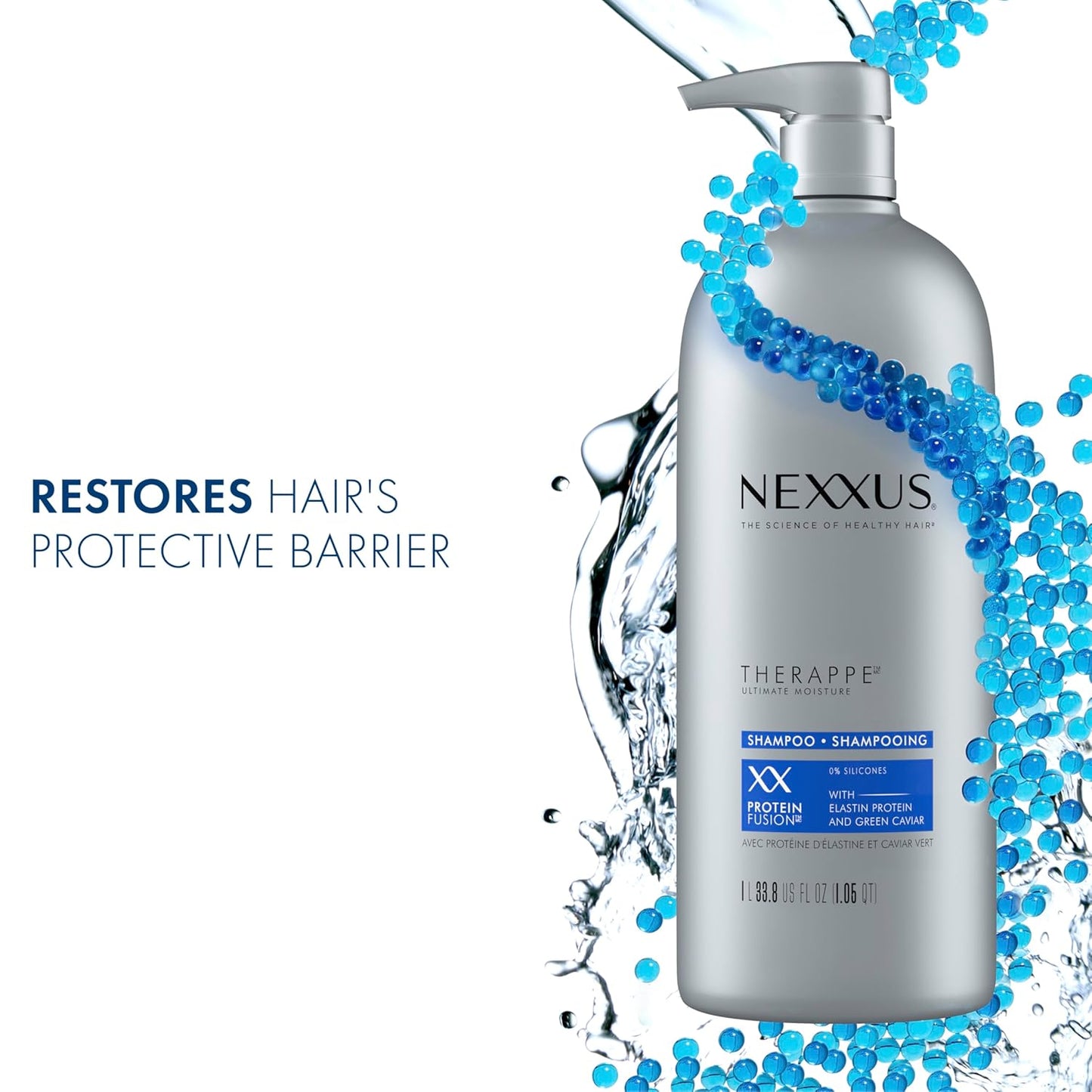 Nexxus Therappe Moisturizing Shampoo | Ultimate Moisture for Dry Hair | Silicone-Free with ProteinFusion, Elastin Protein & Green Caviar | 33.8 oz