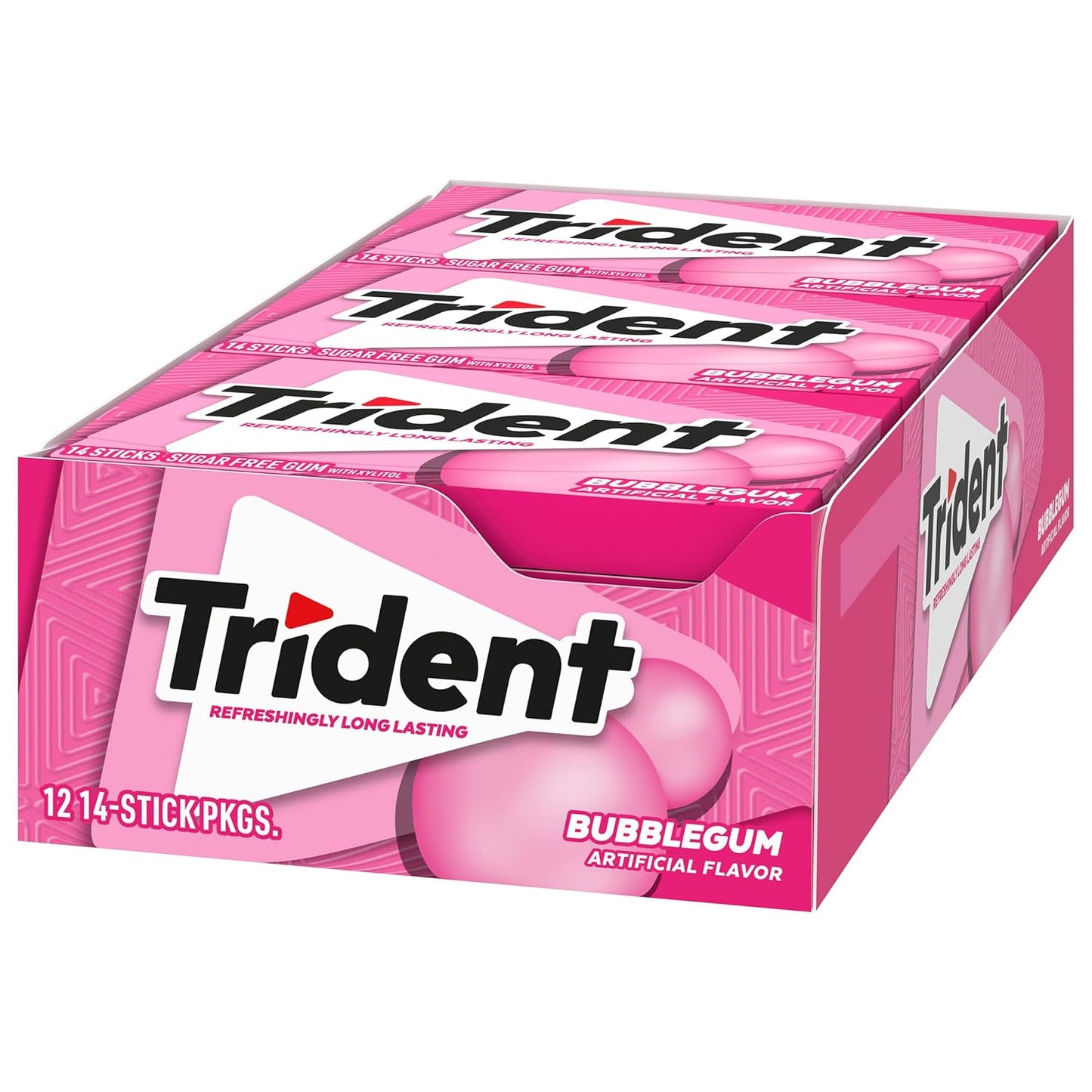 Trident Bubblegum Sugar-Free Chewing Gum – 12 Packs x 14 Pieces Each | Long-Lasting Fresh Flavour | Vegetarian & Low-Calorie (Imported)