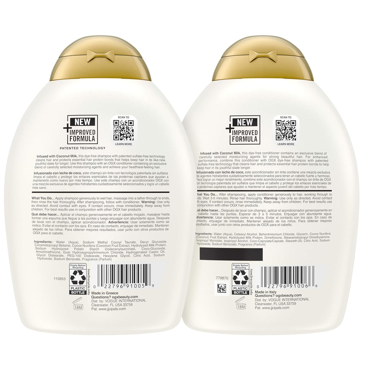 OGX Coconut Milk Sulfate-Free Shampoo & Conditioner Set | Hydrates & Softens | Lipi Pro Shield | Frizz Control & Nourishing Hair Care | 2 x 13 fl oz