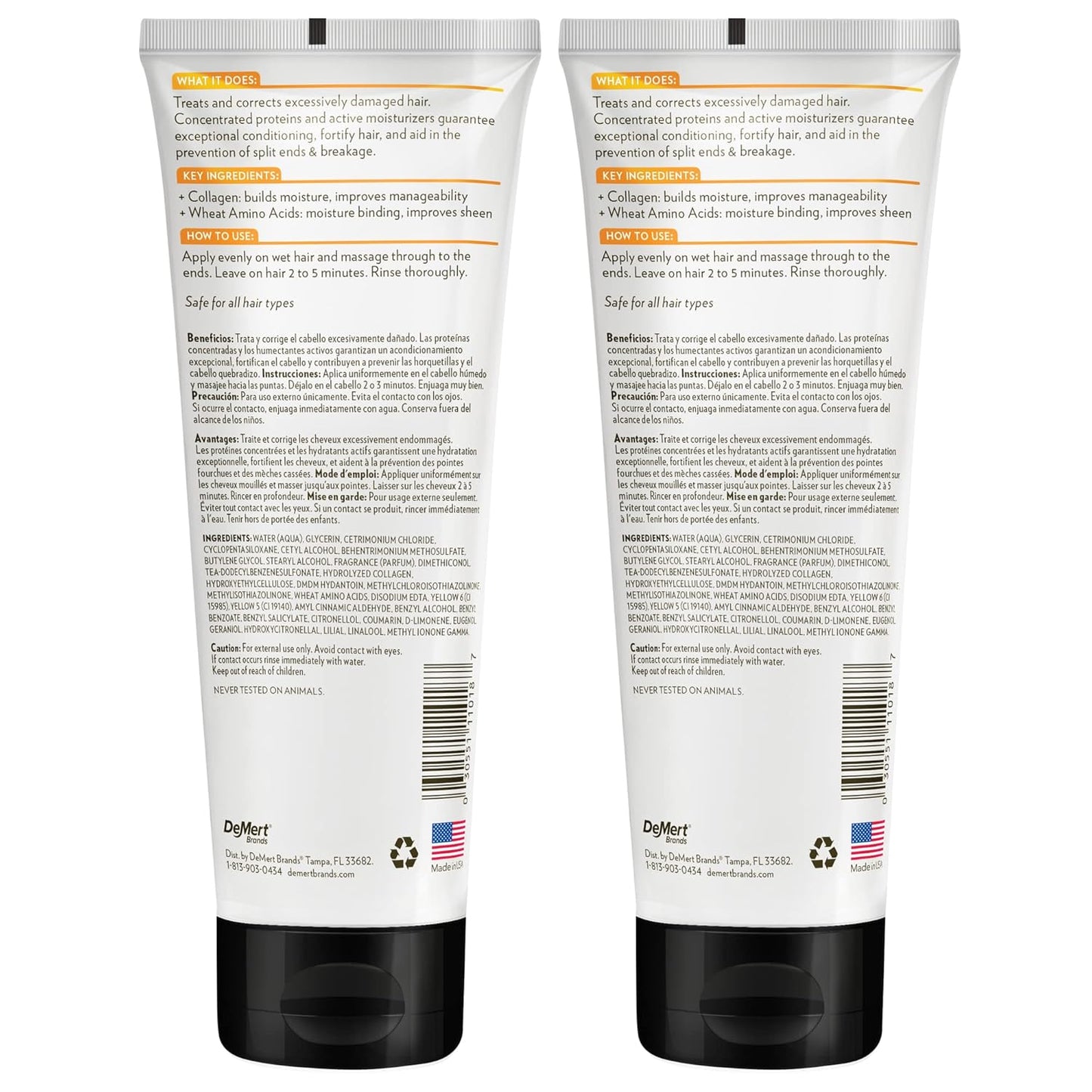 Hi-Pro-Pac Intense Protein Hair Mask – Repair Extremely Damaged Hair, Prevent Breakage & Split Ends – Collagen & Wheat Amino Acids – 2-Pack (8 fl oz Each)