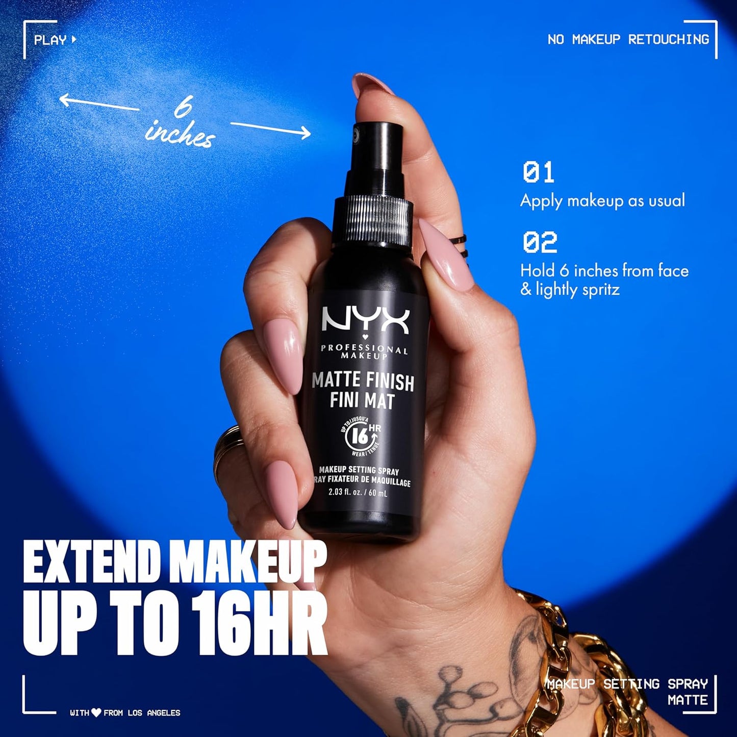 NYX Professional Makeup Setting Spray – Matte Finish, 16HR Long-Lasting Mist, Vegan Formula