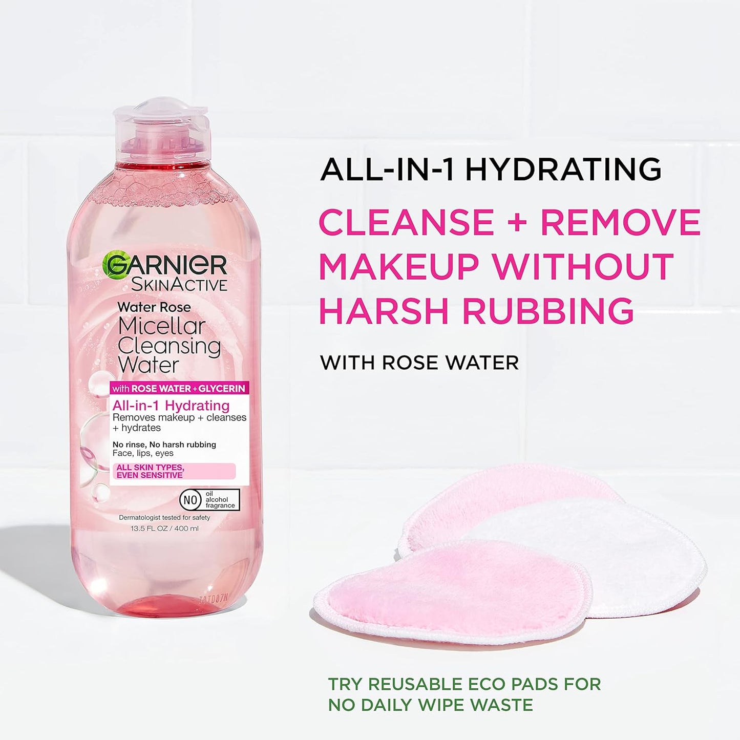 Garnier Micellar Water with Rose Water & Glycerin – Hydrating Makeup Remover & Cleanser for All Skin Types, Vegan & Cruelty-Free (13.5 fl oz, Pack of 2)