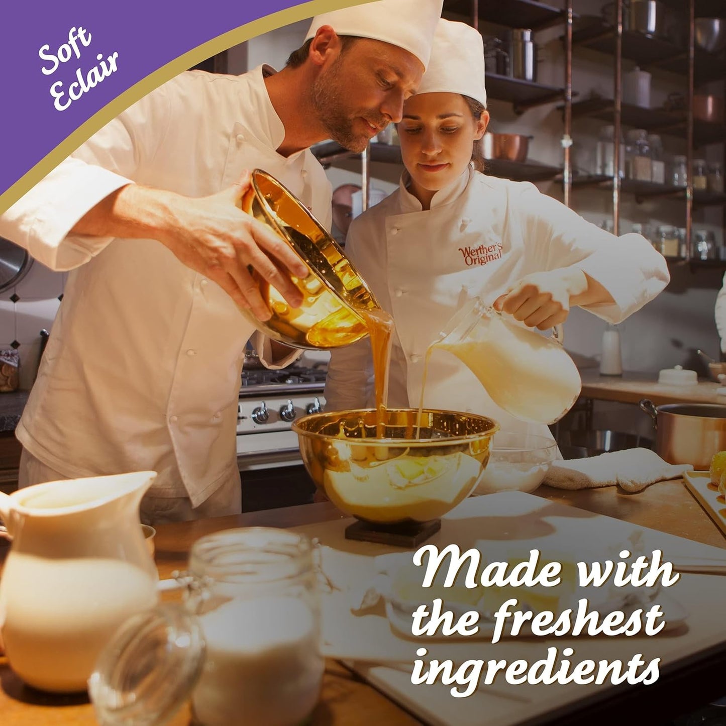 Werther’s Original Soft Éclairs | Chocolate Filled Soft Caramel Toffees | 100g Pack (Imported, Vegetarian)