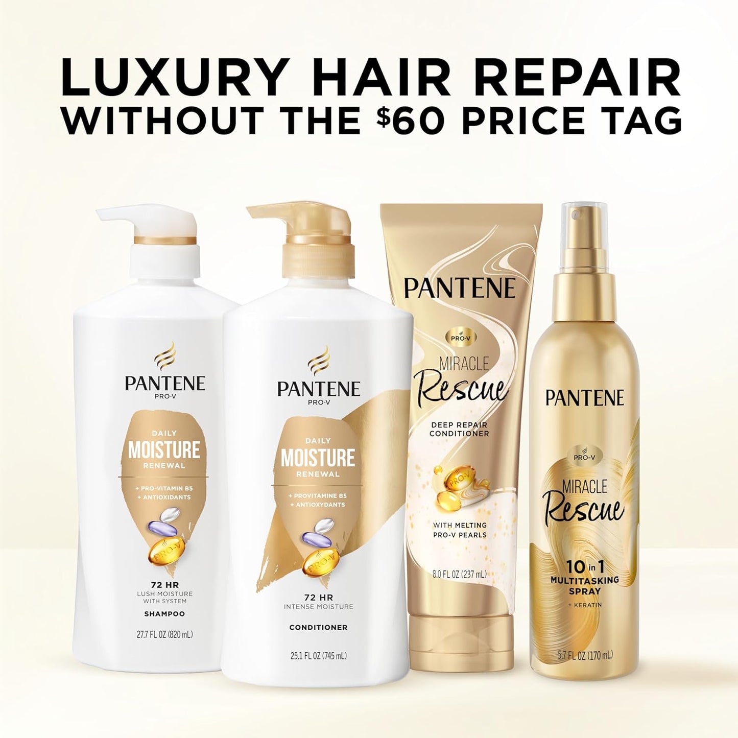 Pantene Daily Moisture Renewal Shampoo & Conditioner Set + Miracle Rescue Shot – 72-Hour Hydration & Softness for All Hair Types (52.8 oz)