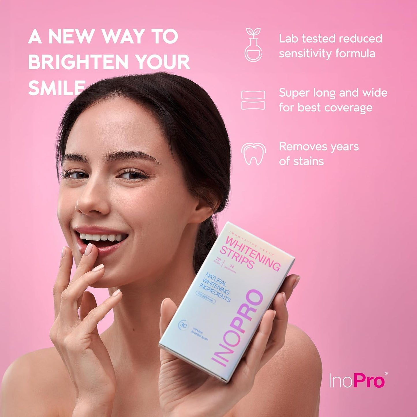 InoPro Green Teeth Whitening Strips – 14-Day Kit (28 Strips) | Peroxide-Free, Enamel Safe, Natural Stain Removal with Coconut Mint Flavor