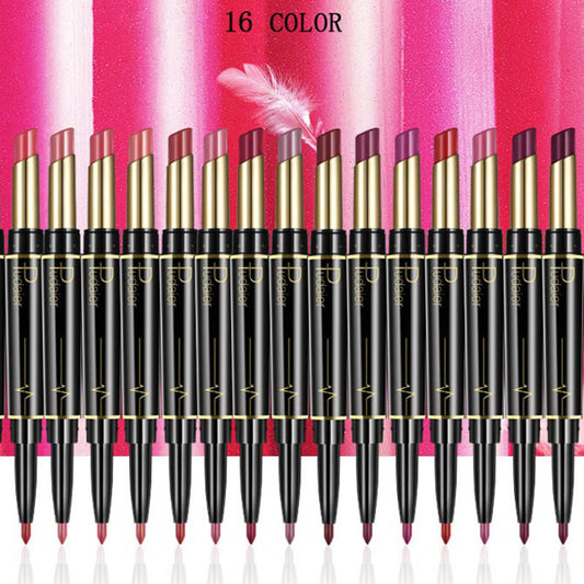 Lápiz labial y delineador de labios de doble punta Pudaier: mate, antiadherente y diseño giratorio
