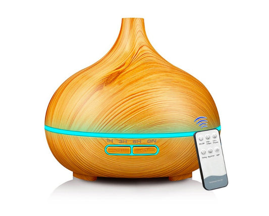 موزع روائح عطرية بالموجات فوق الصوتية من LuxuryGlow Wood Grain مع جهاز تحكم عن بعد - مرطب 550 مل