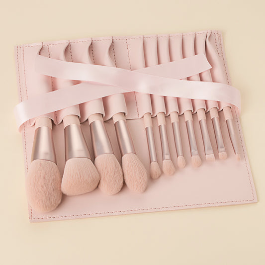 LuxuryGlow 11-Piece Pink Makeup Brush Set with Ribbon Bag – Soft Beauty Kit for Girls