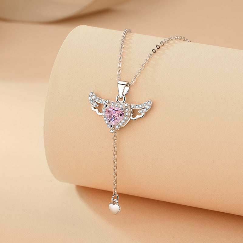 Collar con borlas y alas de ángel de Cupido en movimiento de lujo con cadena de clavícula de cristal, regalo de San Valentín para mujer.