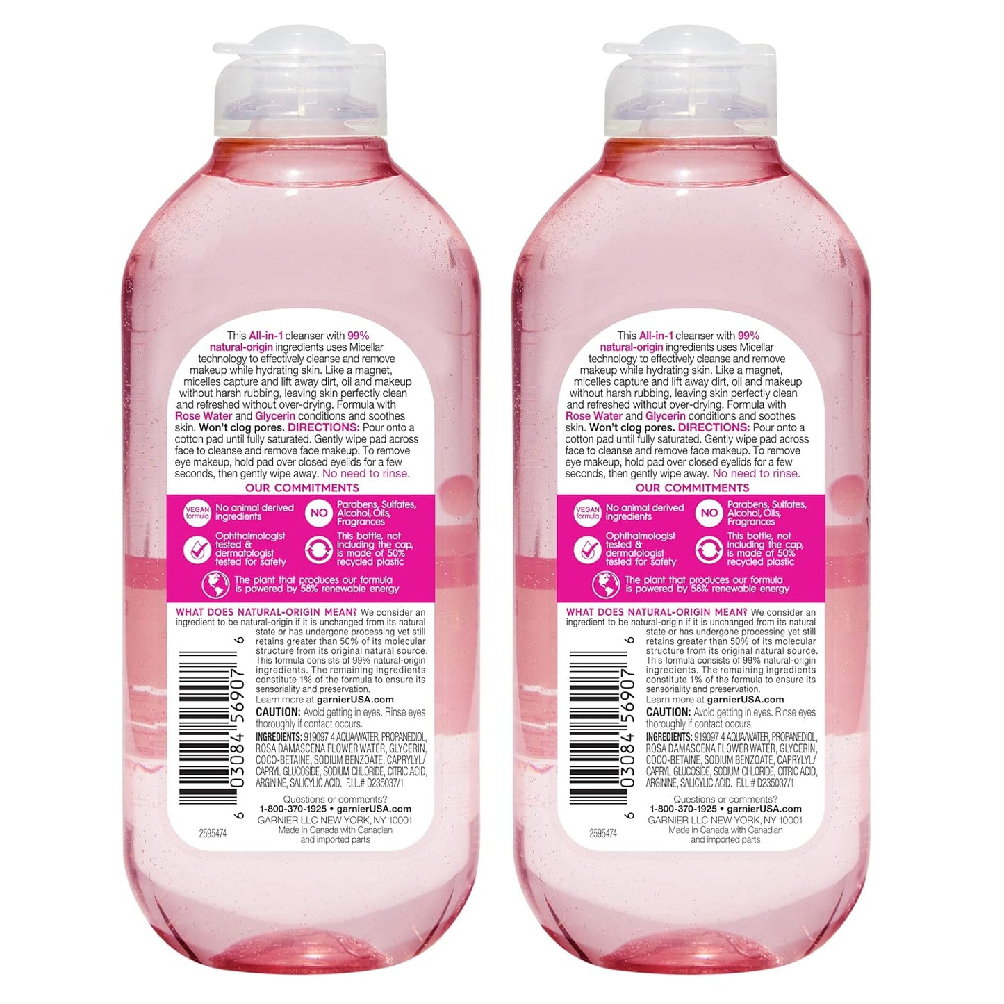 Garnier Micellar Water with Rose Water & Glycerin – Hydrating Makeup Remover & Cleanser for All Skin Types, Vegan & Cruelty-Free (13.5 fl oz, Pack of 2)