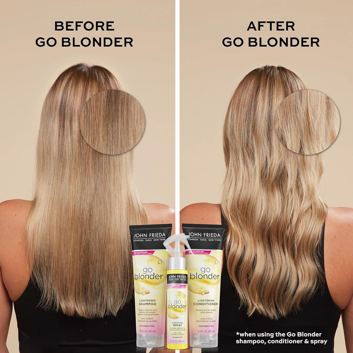 John Frieda Sheer Blonde Go Blonder Shampoo & Conditioner Set – Gradually Lightens Blonde Hair, Citrus & Chamomile Formula, Paraben-Free, 8.3oz x 2