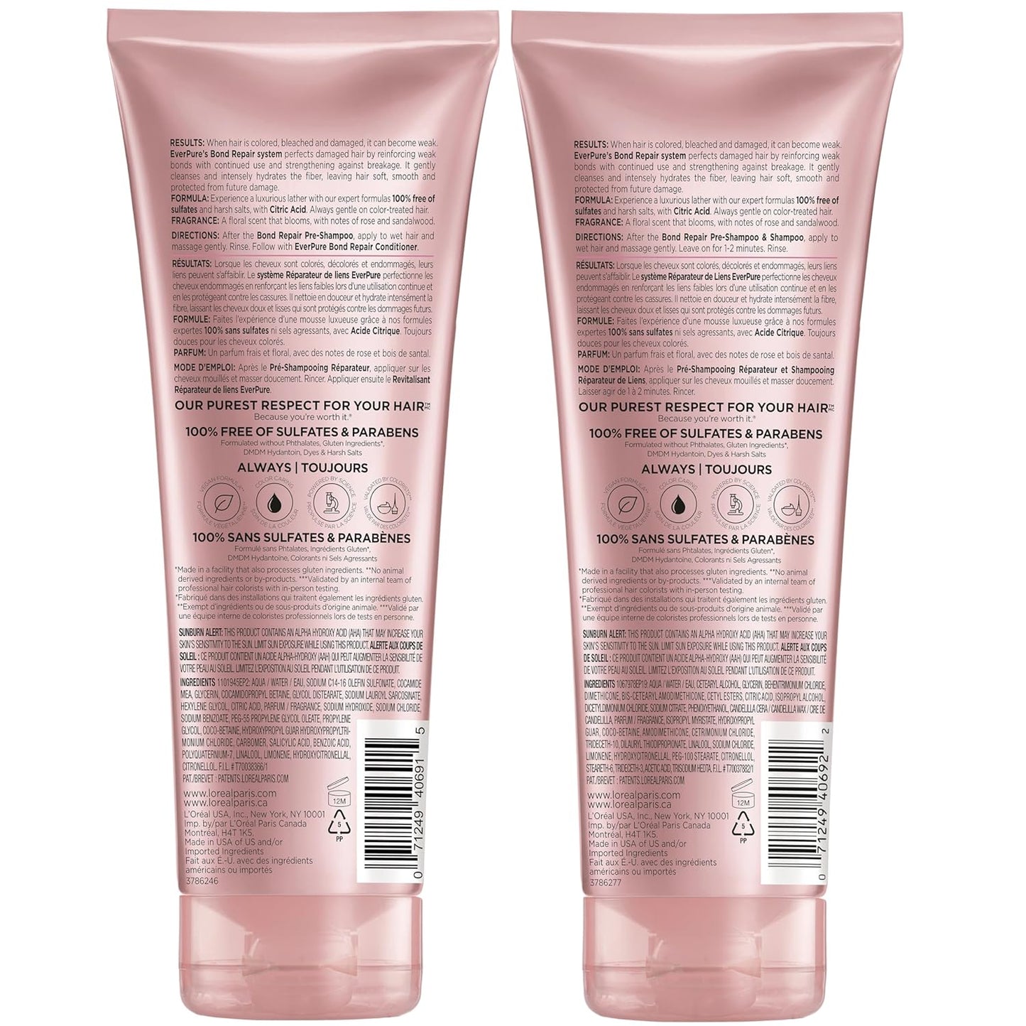 L'Oreal Paris EverPure Sulfate-Free Bond Repair Shampoo & Conditioner Set | Strengthens, Repairs & Smooths Damaged or Colored Hair | Vegan, Paraben-Free