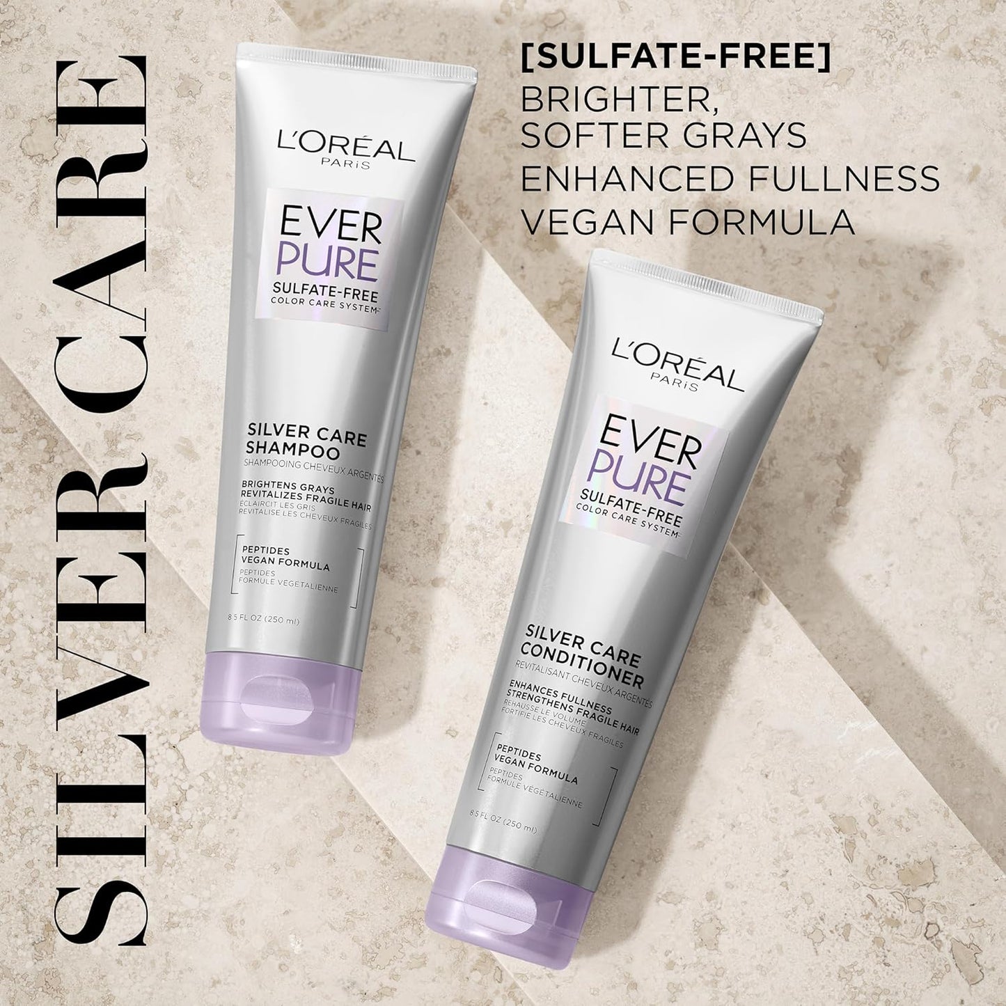 L'Oréal Paris EverPure Silver Care Shampoo & Conditioner Set | Sulfate-Free Vegan Formula with Peptides for Gray & Silver Hair (1 Kit)