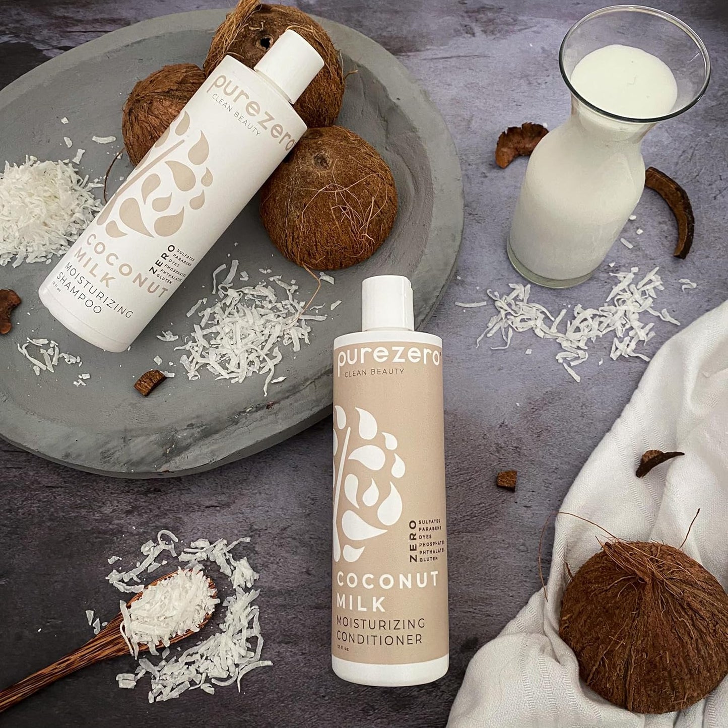 Purezero Coconut Milk Shampoo & Conditioner Set – Vegan, Sulfate-Free, Hydrating & Anti-Frizz Hair Care