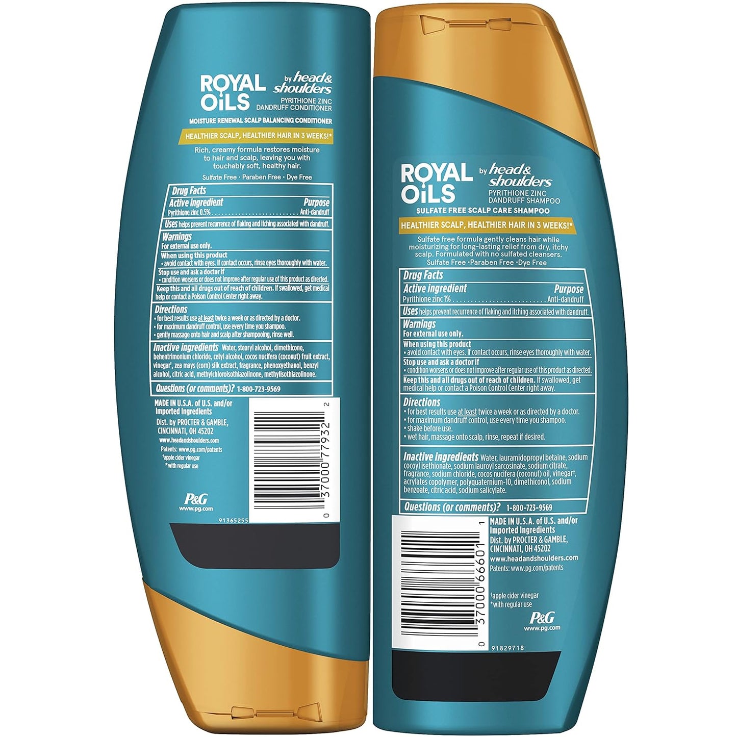 Head & Shoulders Royal Oils Sulfate-Free Shampoo & Conditioner Set | Anti-Dandruff Relief & Scalp Hydration for Curly & Coily Hair | Coconut Oil + Apple Cider Vinegar