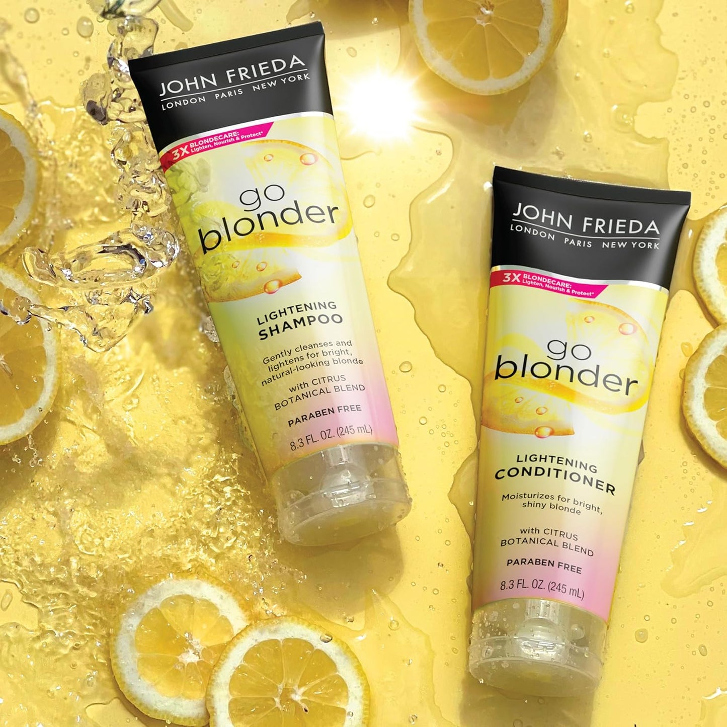 John Frieda Sheer Blonde Go Blonder Shampoo & Conditioner Set – Gradually Lightens Blonde Hair, Citrus & Chamomile Formula, Paraben-Free, 8.3oz x 2