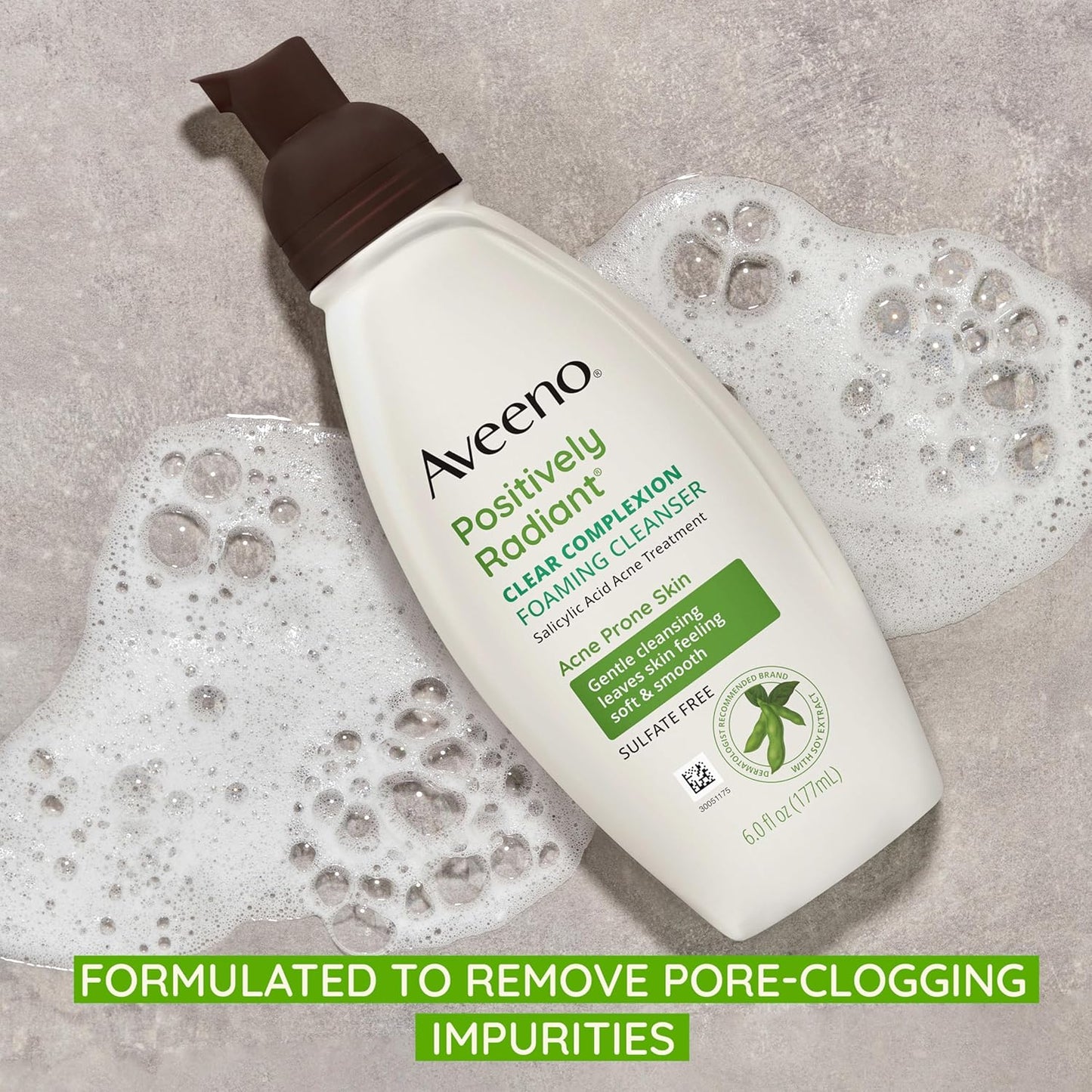 Aveeno Clear Complexion Foaming Facial Cleanser with Soy Extract & Salicylic Acid – Oil-Free Acne Face Wash for Breakout-Prone Skin, Sulfate-Free, Hypoallergenic (6 fl oz)