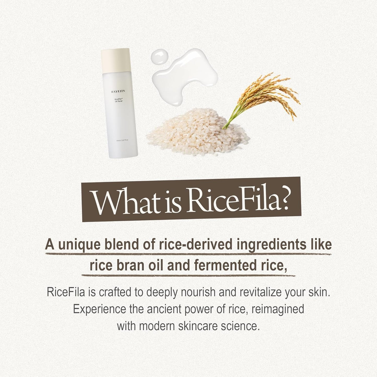 HAYEJIN RiceFila Oil Toner | 2-in-1 Korean Rice Toner & Cream with Niacinamide, Hyaluronic Acid & Peptides | Hydrating, Lightweight & Barrier Care (5.07 fl.oz)