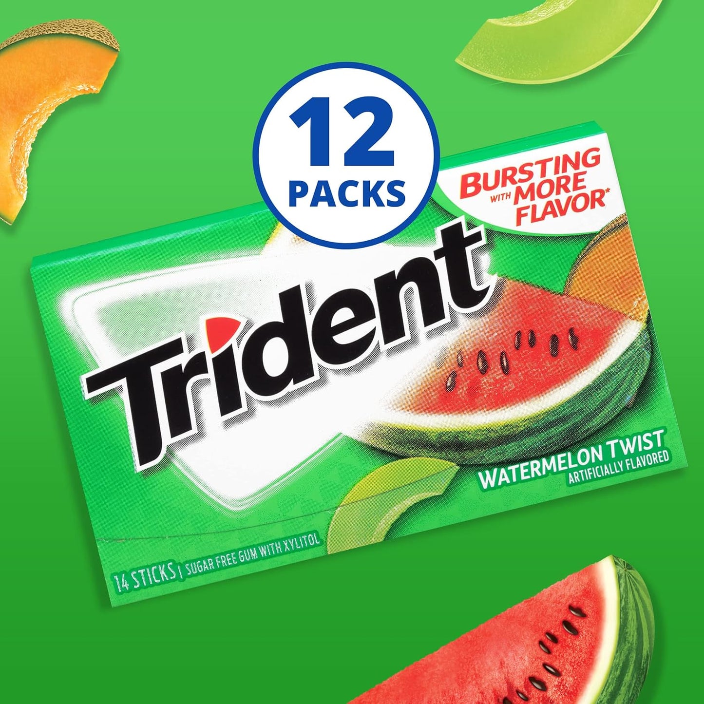 Trident Watermelon Twist Sugar-Free Gum | Long-Lasting Freshness | 14 Ct x 12 Packs (Imported, Vegetarian)