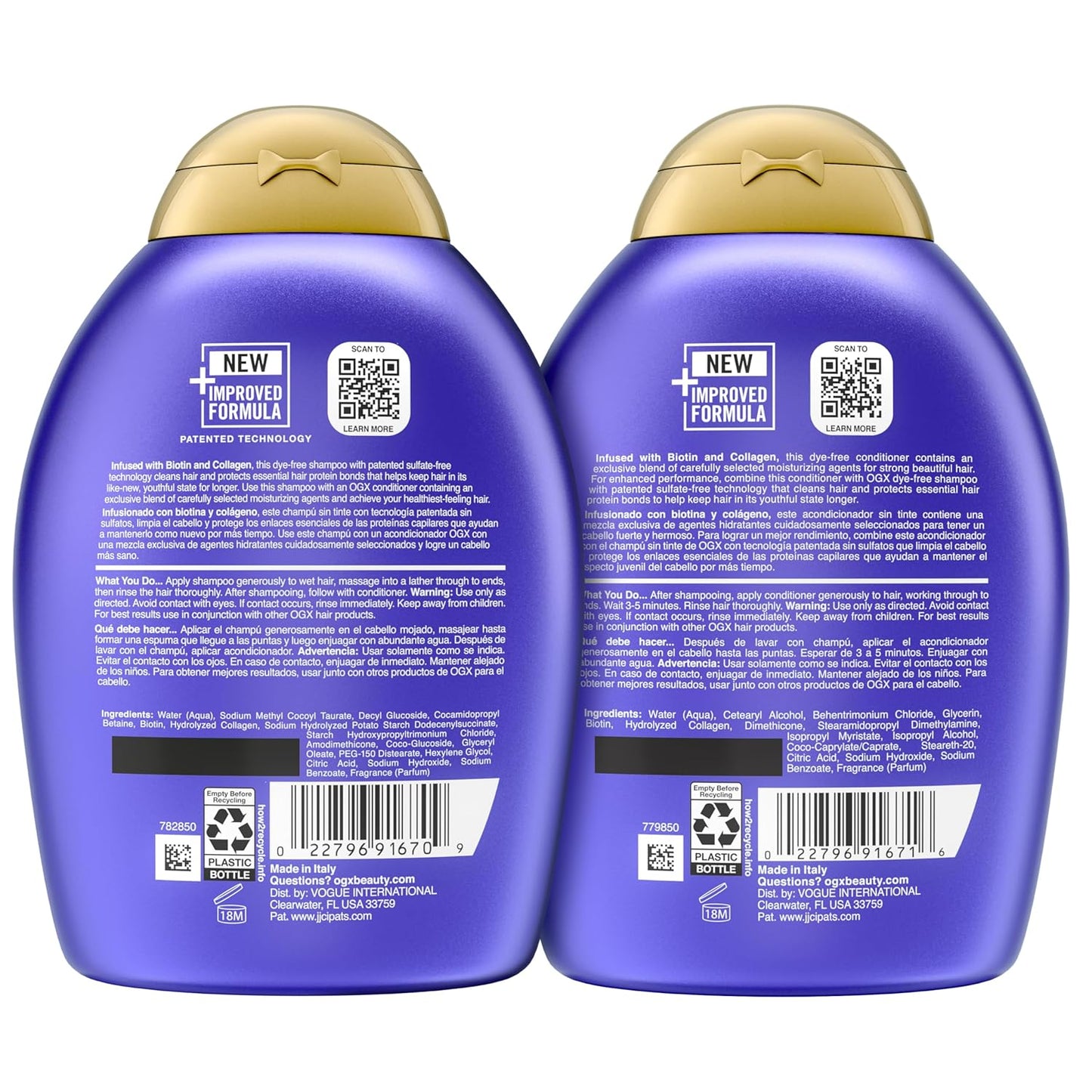 OGX Thick & Full + Biotin & Collagen Volumizing Shampoo & Conditioner Set | Sulfate-Free for Fine, Thin & Thinning Hair | 13 fl oz, 2 Pack