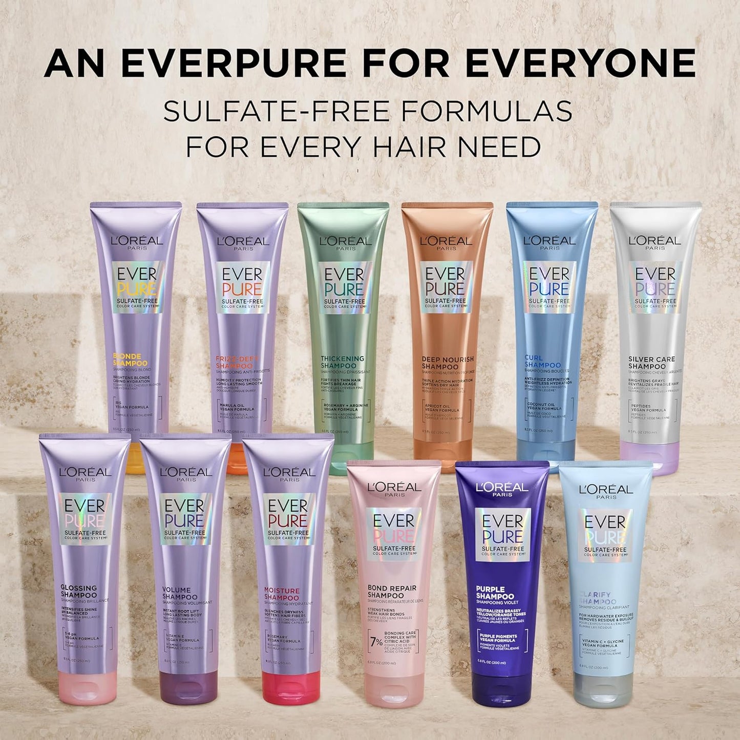 L'Oreal Paris EverPure Sulfate-Free Shampoo & Conditioner Set for Curly Hair with Coconut Oil – Anti-Frizz, Lightweight Hydration, Color-Safe, 8.5 fl oz Each