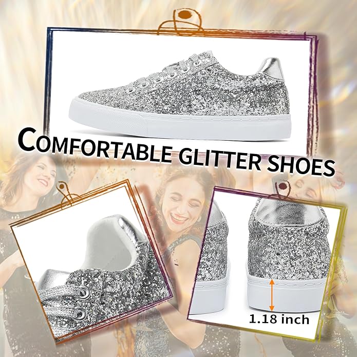 ✨ Jeekopeg Glitter Sparkly Sneakers – Shiny Sequin Casual Shoes for Parties, Concerts & Daily Wear