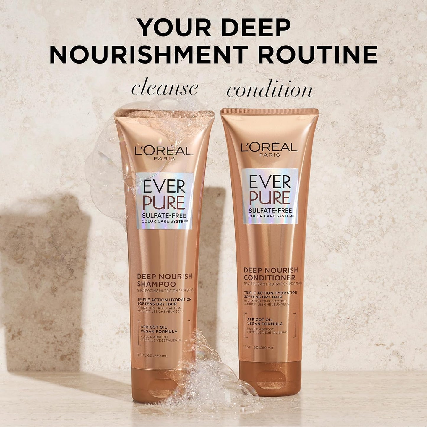 L’Oreal Paris EverPure Sulfate-Free Shampoo & Conditioner Set – Hydrating Apricot Oil for Dry, Damaged & Color-Treated Hair – 8.5 oz Each, 2 Pack