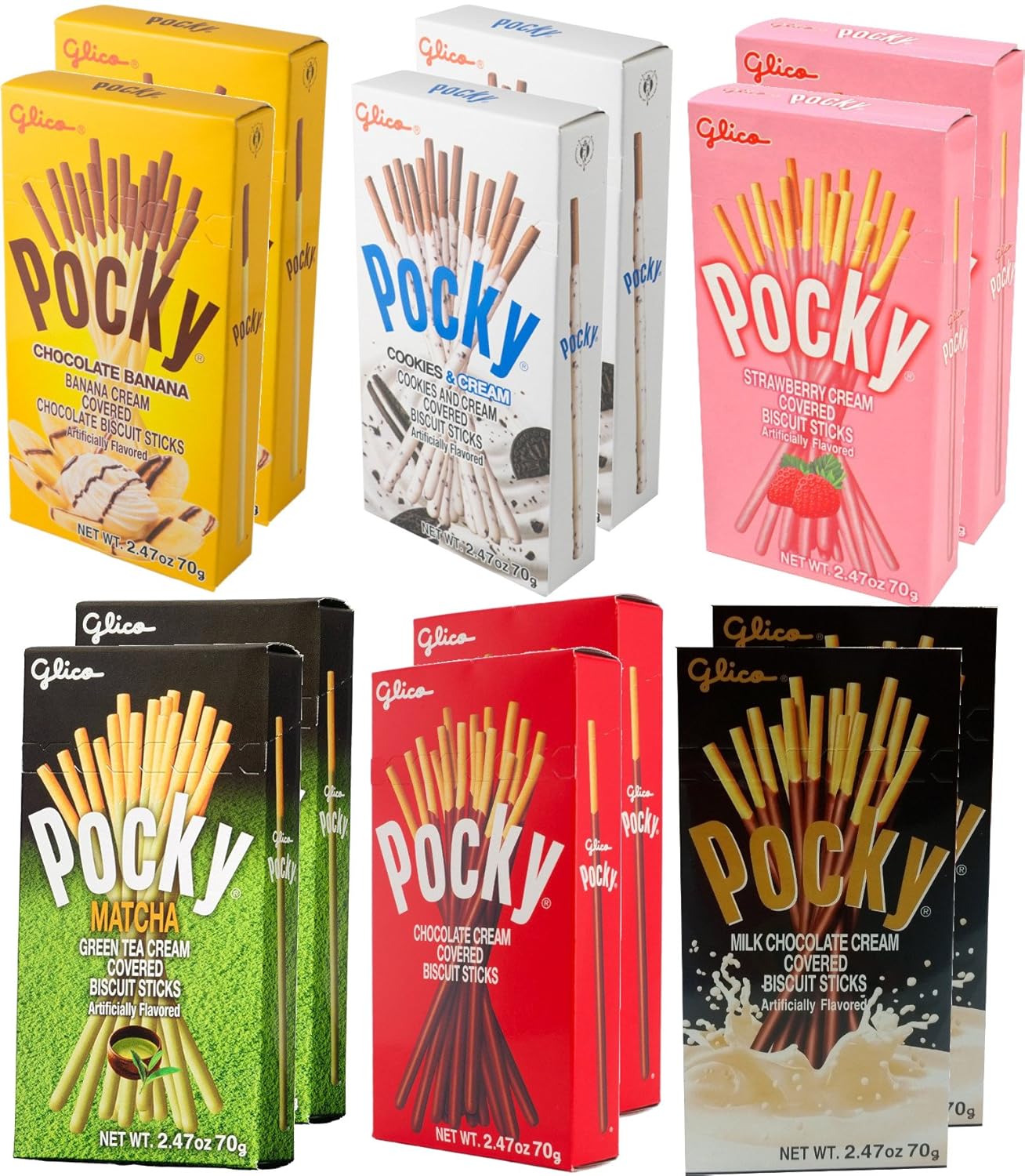 Pocky Biscuit Sticks Variety Pack | 6 Flavours Assorted Snack Pack of 12 Boxes (Vegetarian, Imported)
