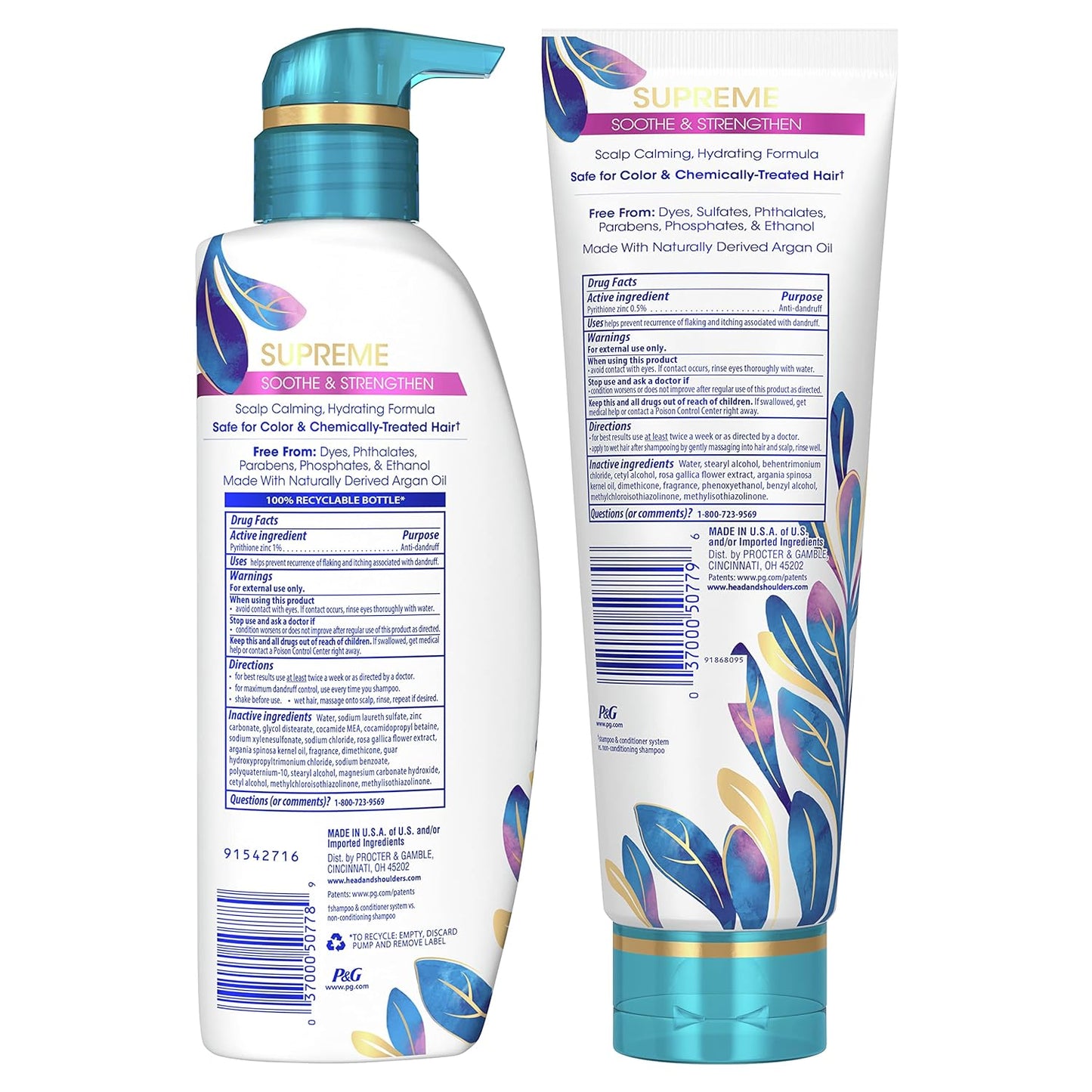 Head & Shoulders Supreme Sulfate-Free Shampoo & Conditioner Set | Dry Scalp & Dandruff Treatment with Argan Oil & Rose Essence, 21.2 fl oz (2-Pack)