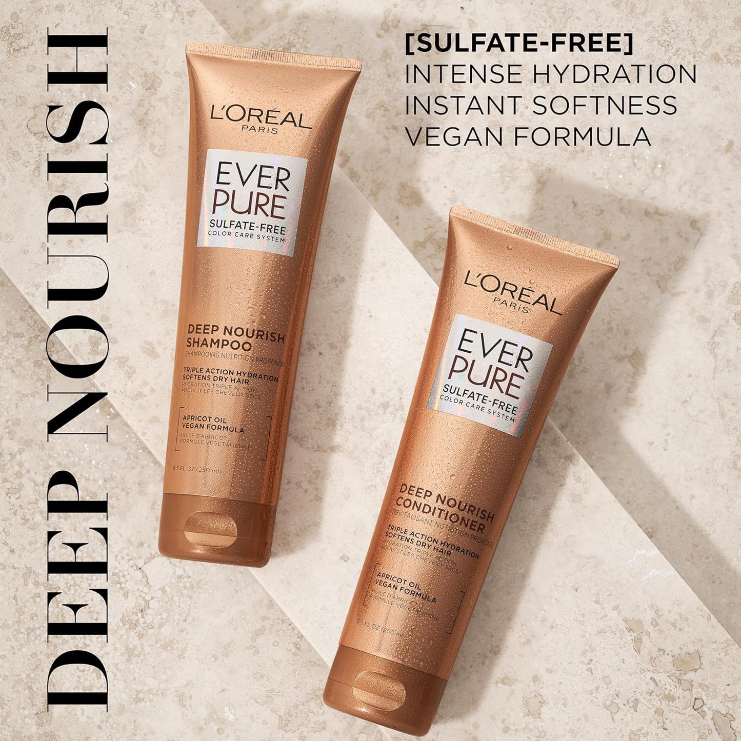 L’Oreal Paris EverPure Sulfate-Free Shampoo & Conditioner Set – Hydrating Apricot Oil for Dry, Damaged & Color-Treated Hair – 8.5 oz Each, 2 Pack