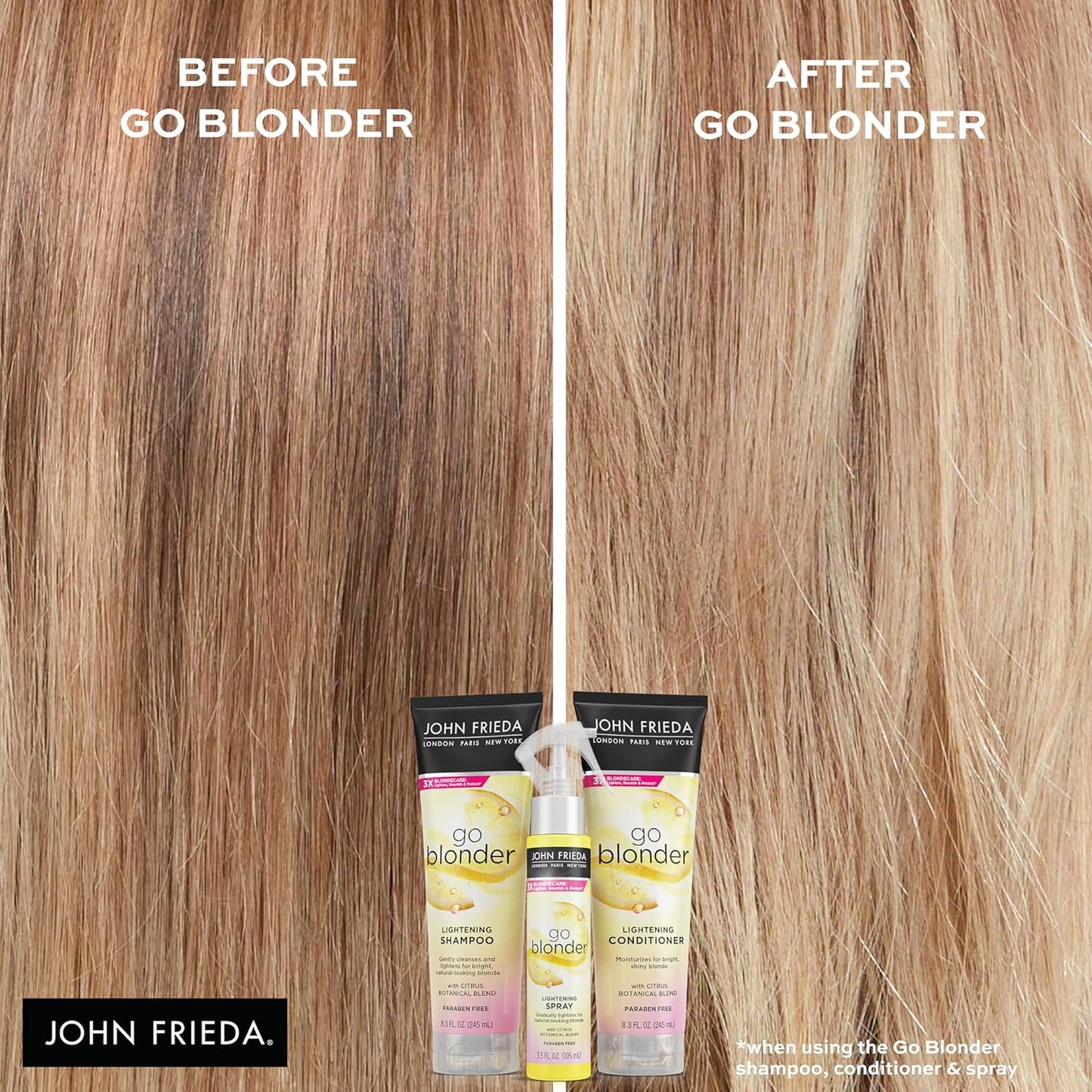 John Frieda Sheer Blonde Go Blonder Shampoo & Conditioner Set – Gradually Lightens Blonde Hair, Citrus & Chamomile Formula, Paraben-Free, 8.3oz x 2