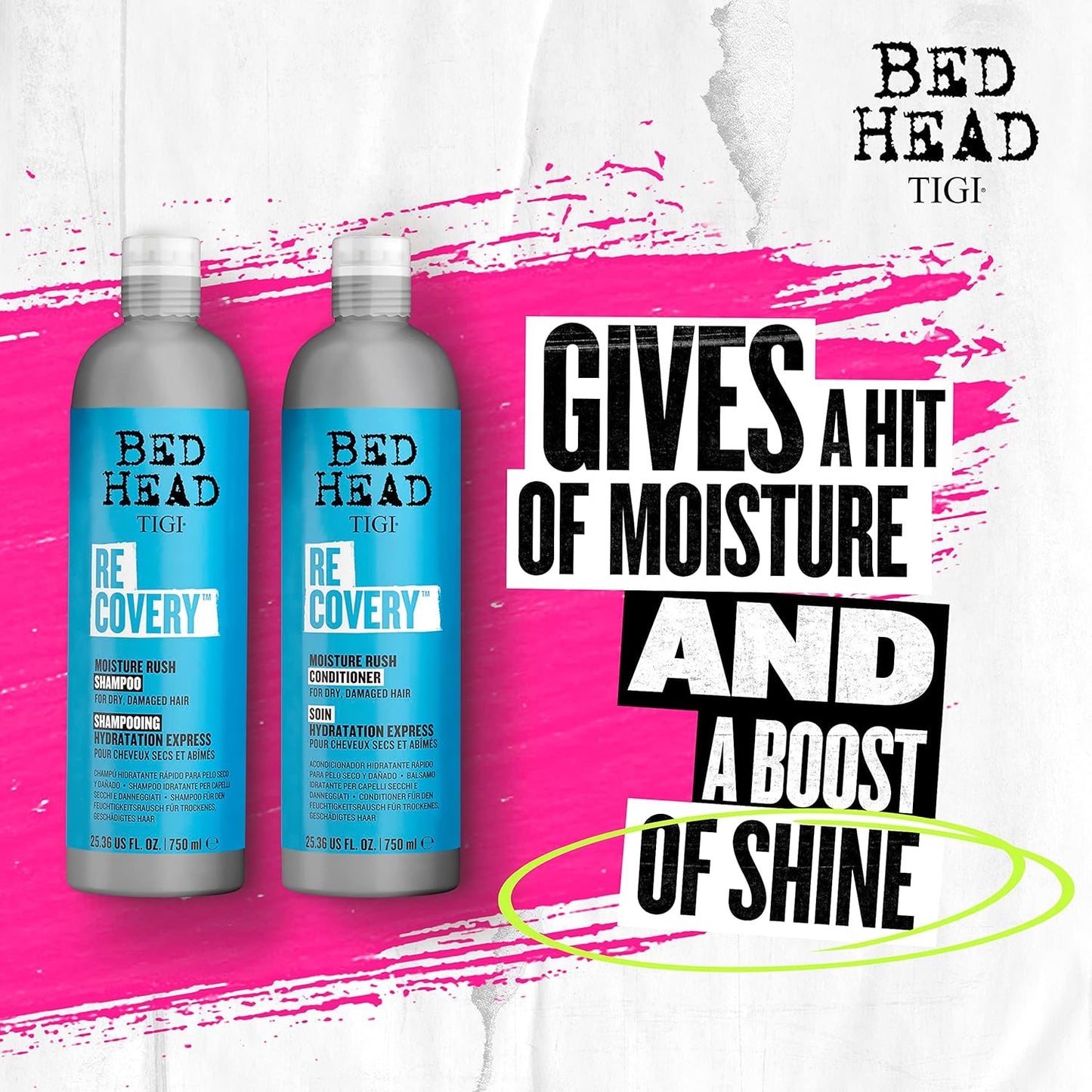 Bed Head by TIGI Recovery Moisturizing Shampoo & Conditioner Set – Hydrating Formula with Prickly Pear Cactus Extract for Dry, Damaged Hair, 25.36 fl oz x 2