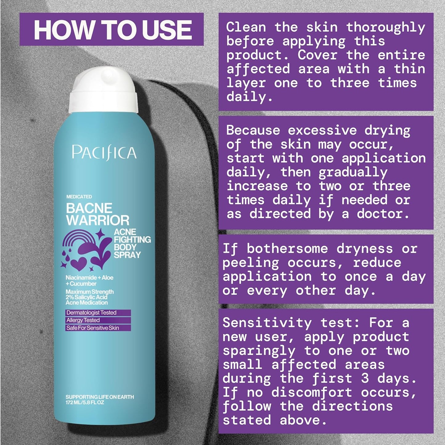 Pacifica Bacne Acne Cleanser Spray – 2% Salicylic Acid Body Mist for Back, Chest & Body Acne | Niacinamide & Aloe | Vegan & Dermatologist Tested – 6oz