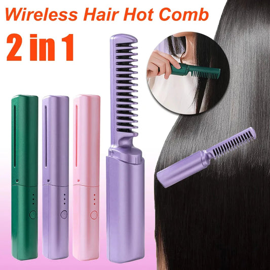 LuxuryGlow Wireless Hair Straightener & Curler Brush – Fast Heating, USB Rechargeable