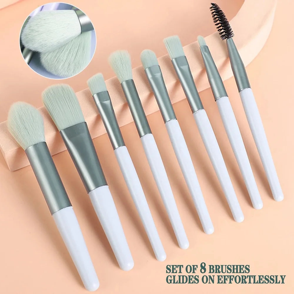 Juego de brochas de maquillaje de cerdas suaves LuxuryGlow: kit para rostro y ojos para base y difuminado