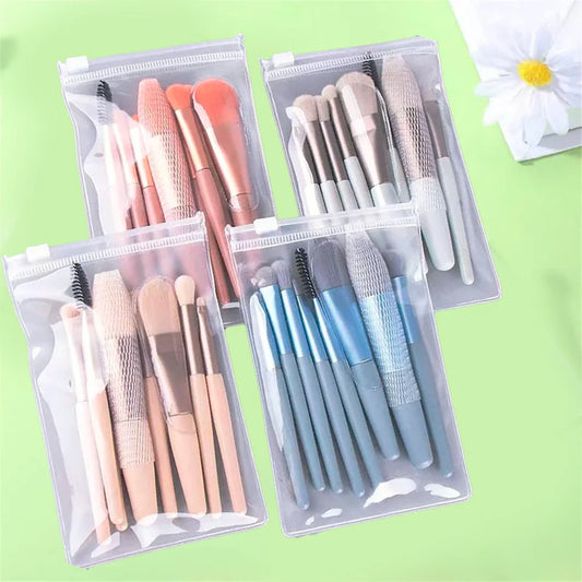 LuxuryGlow 8PCS Soft Makeup Brush Set | Kabuki Foundation, Blush & Eyeshadow