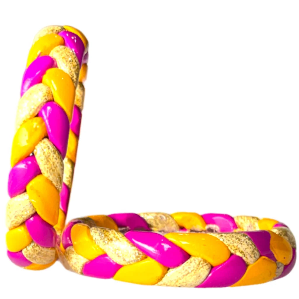 LuxuryGlow Lac Bangles Handmade Jaipur Lac Bangles – Yellow, Hot Pink & Cream with Golden Zari